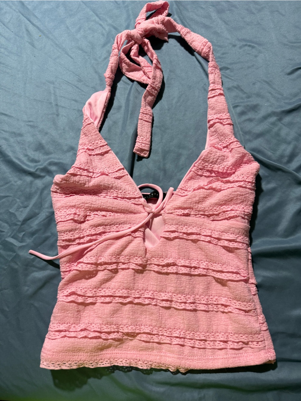 NWOT - Pink Lace-Textured Halter Top